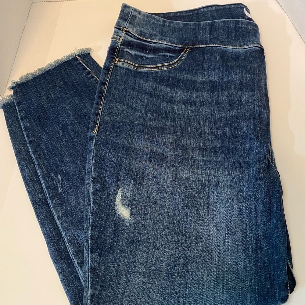 Womens Lane Bryant Pull On Distressed Dark Wash Plus Size 20 High Rise Jeggings